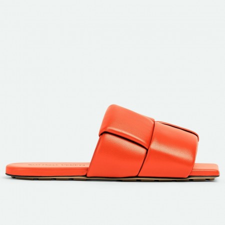 Bottega Veneta Patch Flat Slides In Orange Lambskin 