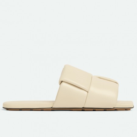 Bottega Veneta Patch Flat Slides In White Lambskin