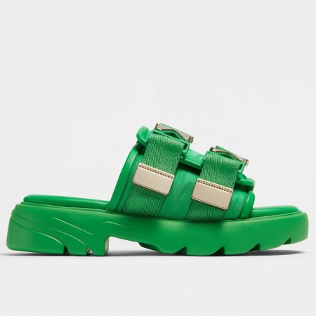 Bottega Veneta Flash Flat Sandals In Green Technical Fabric