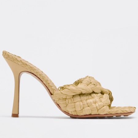 Bottega Veneta Stretch Sandals In Beige Intrecciato Raffia