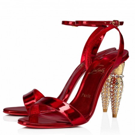 Christian Louboutin Lipstrass Queen Sandals 100mm In Red Patent Leather
