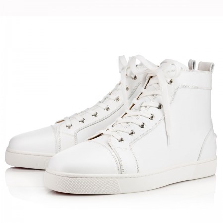 Christian Louboutin Men's Louis Flat Sneakers In White Leather