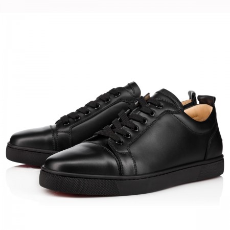 Christian Louboutin Men's Louis Junior Flat Sneakers In Black Leather