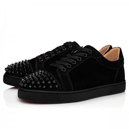 Christian Louboutin Women's Vieira Spikes Flat Sneakers In Black Suede