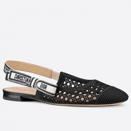 Dior J'Adior Slingback Ballerina Flats In Black Mesh Cannage Embroidery