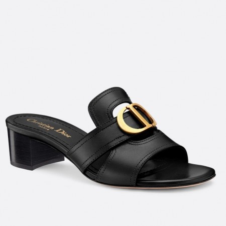 Dior 30 Montaigne Heeled Slides In Black Calfskin