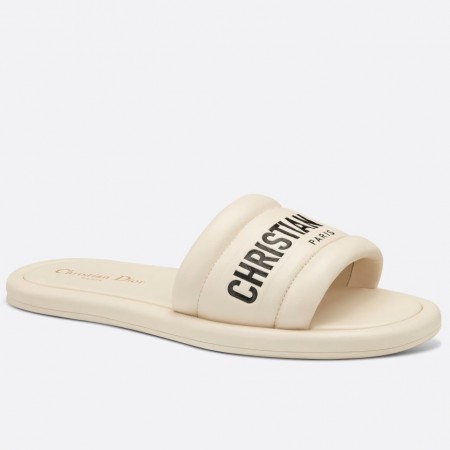 Dior Every-D Slides In White Embossed Lambskin