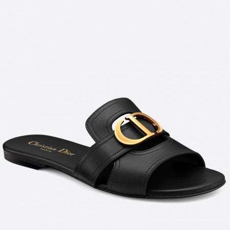 Dior 30 Montaigne Slides In Black Calfskin