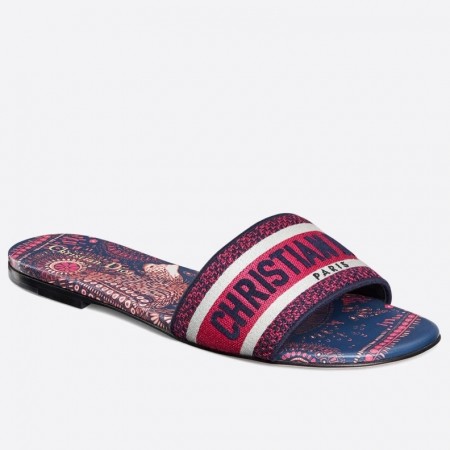 Dior Dway Slides In Fuchsia Animals Embroidered Cotton