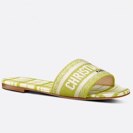 Dior Dway Slides In Lemon Check'n'Dior Embroidered Cotton