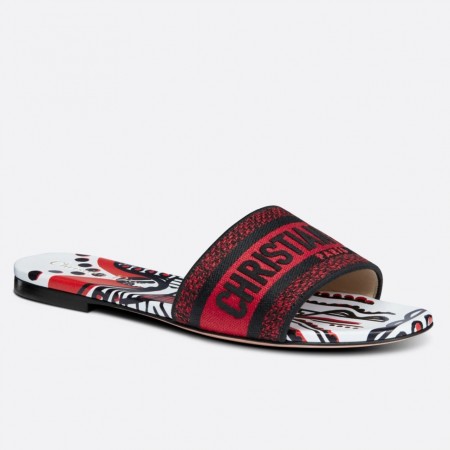 Dior Dway Slides In Embroidered Cotton with Cupidon Motif