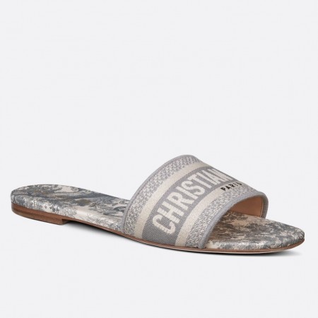 Dior Dway Slides In Grey Toile de Jouy Embroidered Cotton