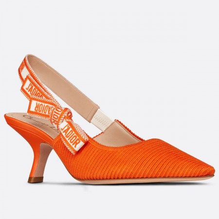 Dior J'Adior Slingback Pumps 65mm In Orange Cotton Embroidery