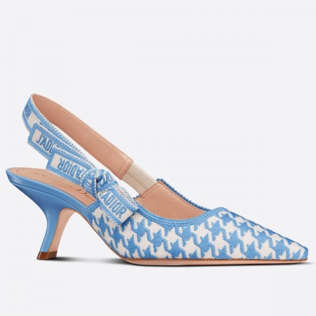 Dior J'Adior Slingback Pumps 65mm In Blue Houndstooth Embroidery