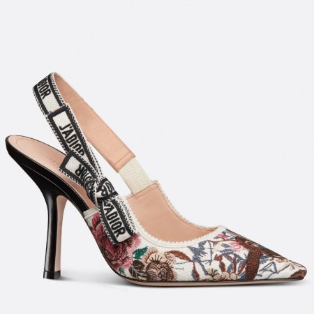 Dior J'Adior Slingback Pumps 100mm In Jardin d'Hiver Embroidered Cotton