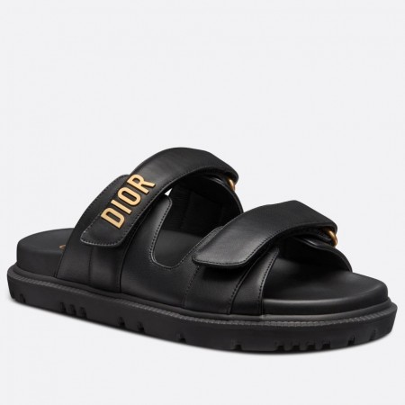 Dior Dioract Slide Sandals In Black Lambskin