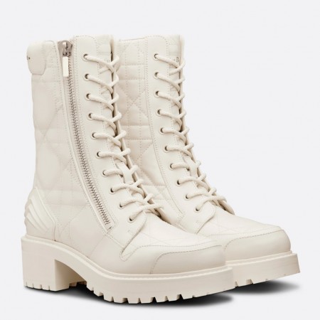 Dior D-Leader Ankle Boots In White Cannage Calfskin