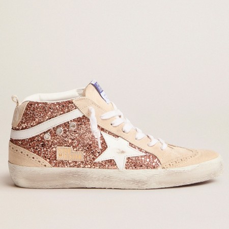 Golden Goose Women's Mid Star Sneakers with Pink-gold Glitter