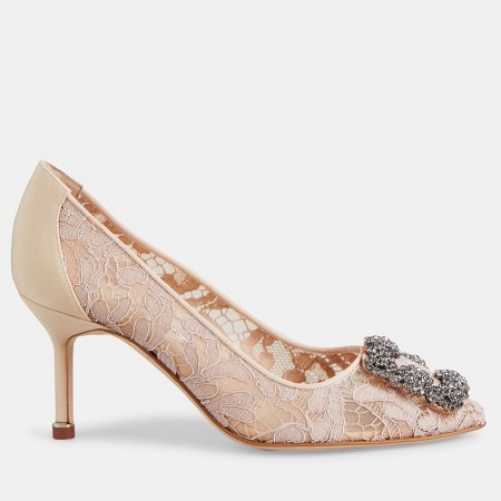 Manolo Blahnik Hangisi 70 Pumps In Nude Lace