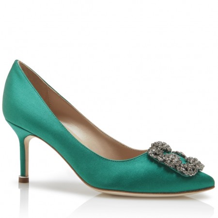 Manolo Blahnik Hangisi 70 Pumps In Green Satin