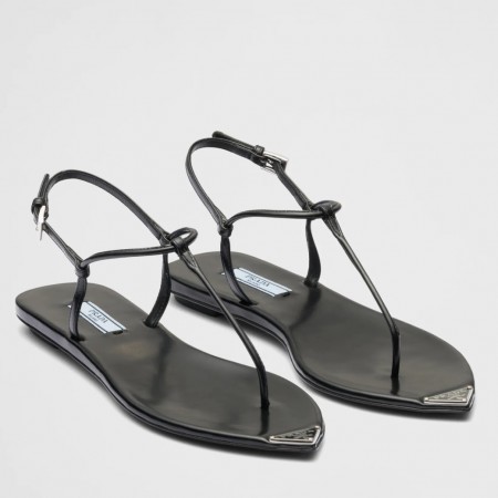 Prada Thong Sandals In Black Brushed Leather