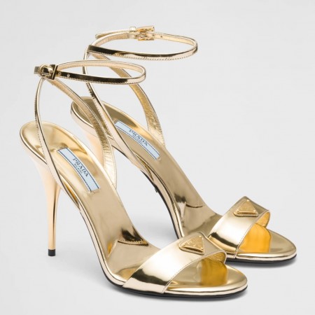 Prada Heel Sandals 85mm In Gold Metallic Leather