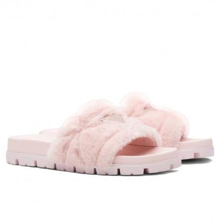 Prada Women's Slides In Pink Shearling