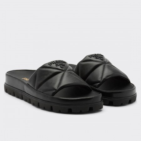 Prada Women's Slides In Black Quilted Nappa Leather
