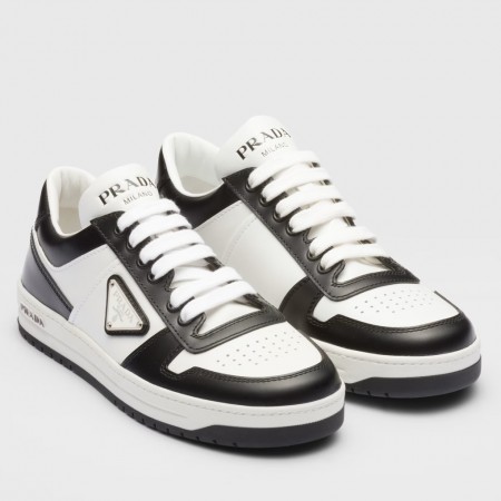 Prada Downtown Sneakers in White and Black Calfskin