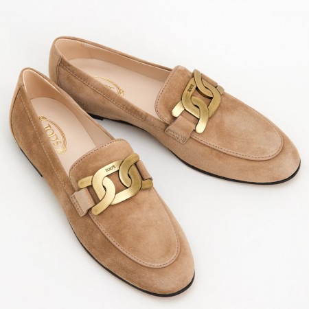 Tod's Women's Kate Loafers In Beige Suede Leather 