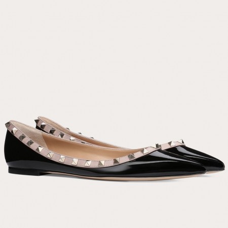 Valentino Garavani Rockstud Ballet Flats In Black Patent Leather