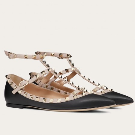 Valentino Garavani Cage Rockstud Ballet Flats In Black Calfskin