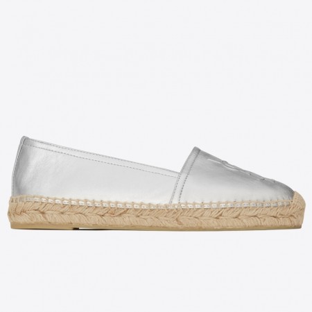 Saint Laurent Monogram Espadrilles In Silver Lambskin