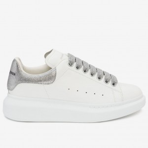 Alexander McQueen Women's Oversized Sneakers With Silver Glitter Heel