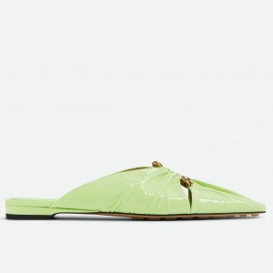 Bottega Veneta Bunnie Flat Mules In Fennel Patent Leather