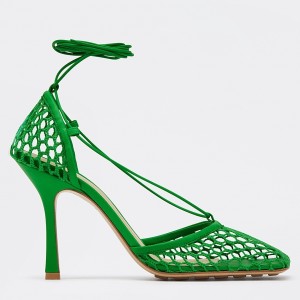 Bottega Veneta Stretch Sandals In Green Mesh