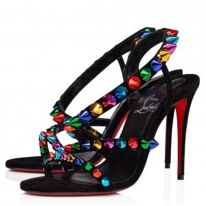 Christian Louboutin Spikita Strap 100mm Sandals In Black Suede