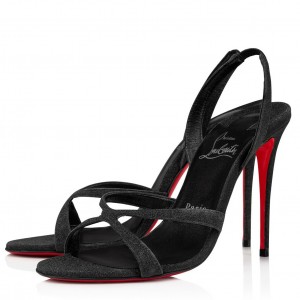 Christian Louboutin Emilie 100MM Sandals In Black Glittered Leather