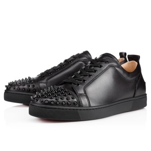 Christian Louboutin Women's Louis Junior Spikes Sneakers In Black Leather