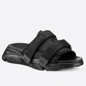 Dior D-Wander Slides In Black Camouflage Technical Fabric