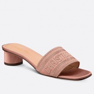 Dior Dway Heeled 35MM Slides in Blush Metallic Thread Embroidered Satin