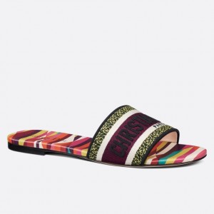 Dior Dway Slides In Multicolor Embroidered Cotton