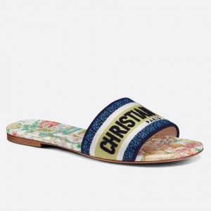 Dior Dway Slides In White Multicolor D-Constellation Embroidered Cotton