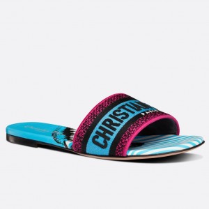 Dior Dway Slides In Blue Multicolor D-Jungle Pop Cotton