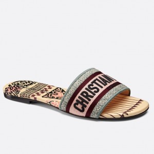 Dior Dway Slides In Geometric Motif Embroidered Cotton