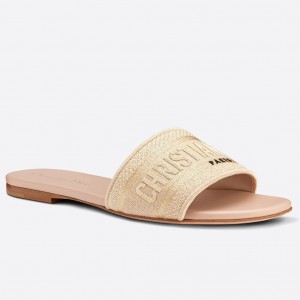 Dior Dway Slides In Gold-Tone Metallic Thread Embroidered Cotton