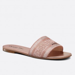 Dior Dway Slides In Pink Metallic Thread Embroidery and Strass