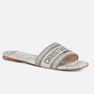 Dior Dway Slides In Grey Rêve d'Infini Embroidery Cotton 