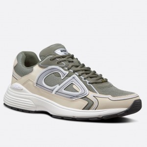 Dior Men's B30 Sneakers In Green Mesh and Ivory Fabric