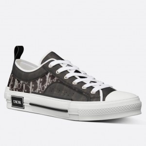 Dior Men's B23 Low-top Sneakers In Black and White Oblique Canvas